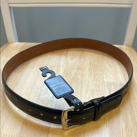 NWT New York New York Men’s Black Top Grain Leather Belt Size 34 - Picture 1 of 6